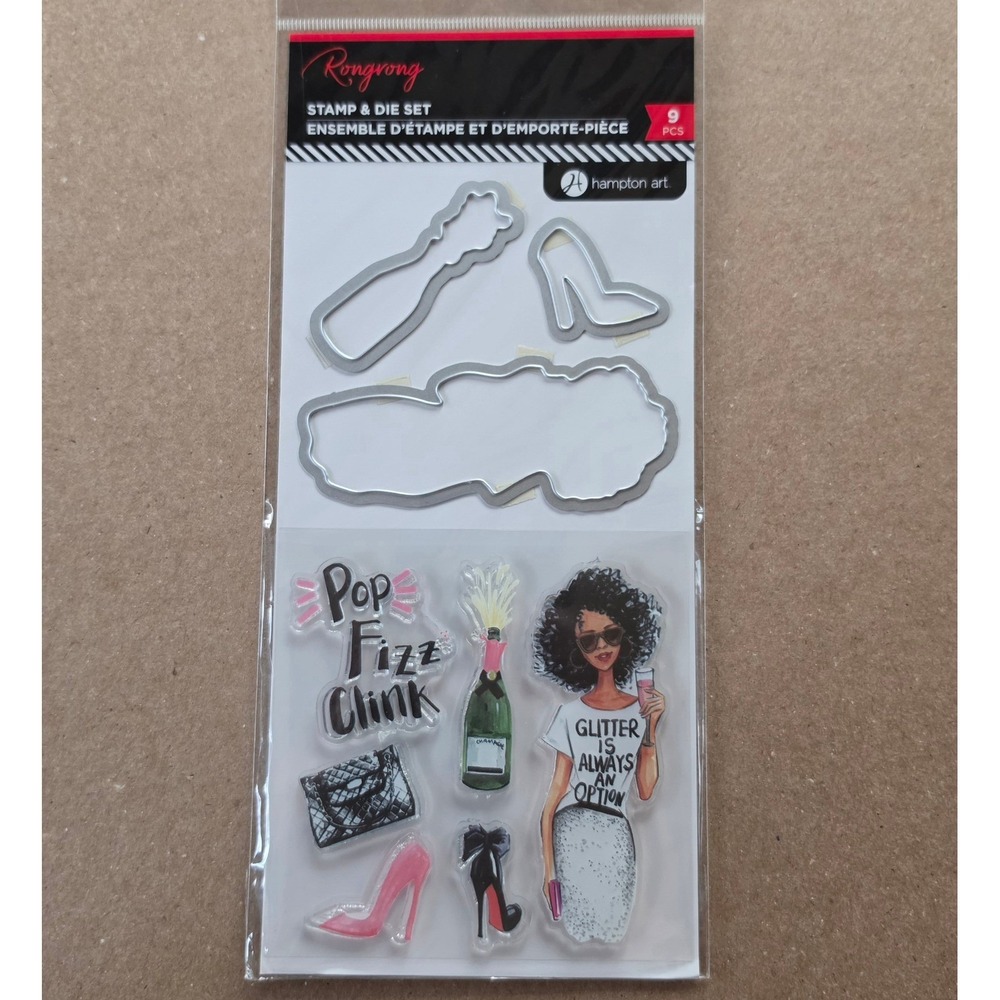 RongRong Stamp & DieSet - by Hampton Art - Pop Fizz Clink
